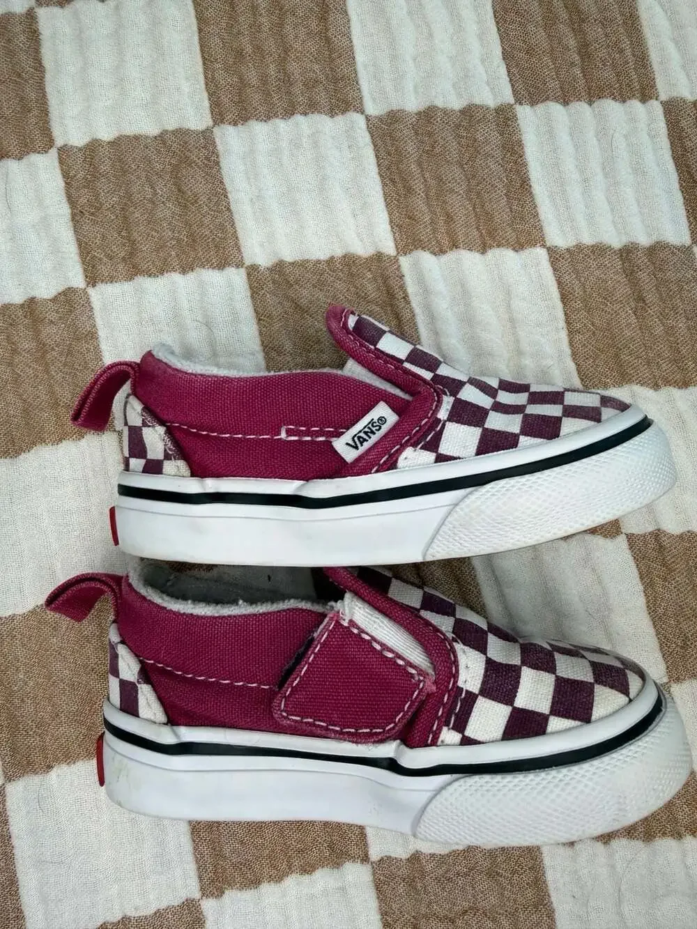 Vans Checkerboard Slip On Toddler Shoes Maroon White